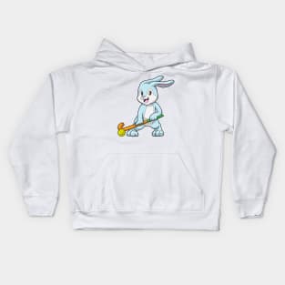 Bunny at Field hockey with Hockey stick Kids Hoodie